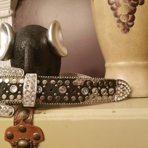 Belt with cow hide fur and crystal inserts